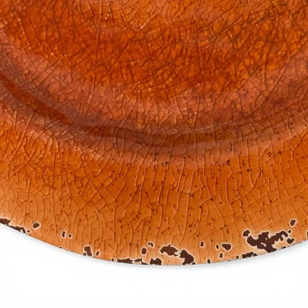 Pier 1 Imports Set of 2 Orange Carmelo Melamine Dinner Plates Crackle Finish